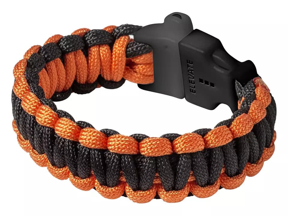 Bratara model Elevate Elliott Survival din snur tip Paracord, cu fluier, negru/portocaliu 4