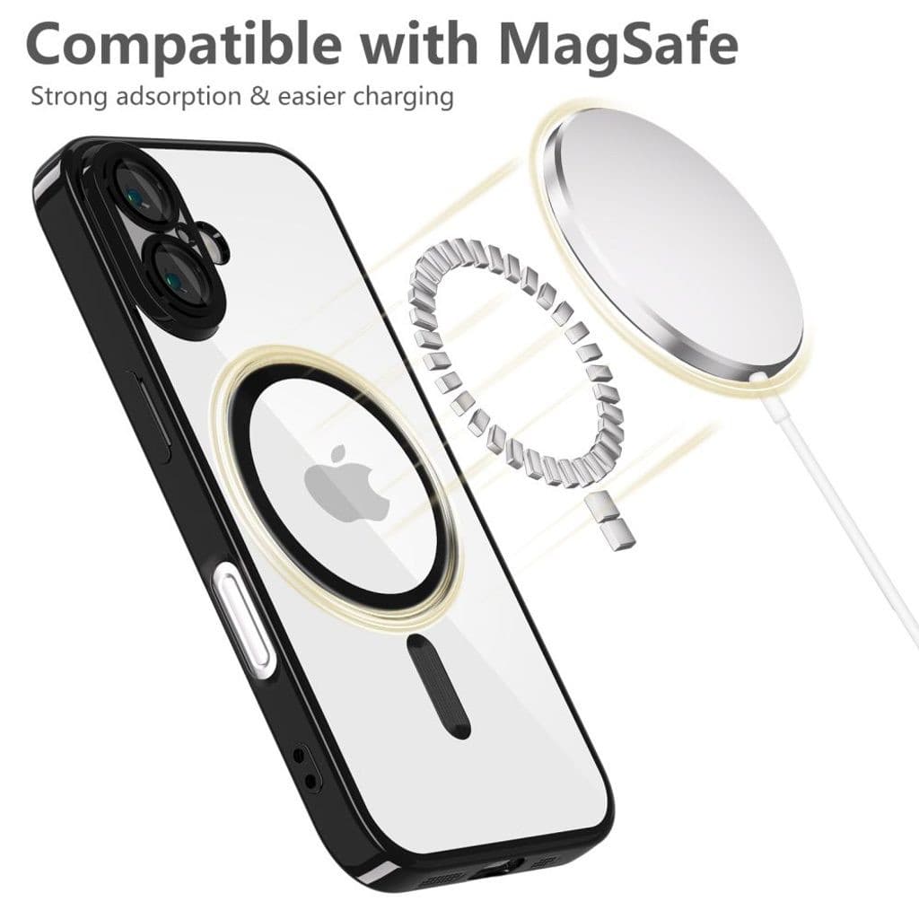 Husa Apple iPhone 17, Magsafe Electroplating TPU, protectie camera, margini negre 2