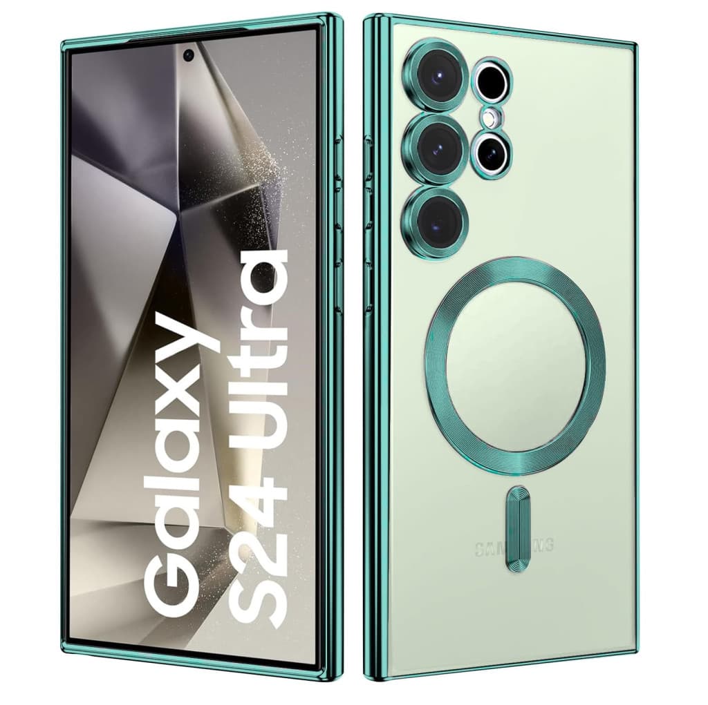 Husa Samsung Galaxy S24 Ultra, Electroplating Magsafe TPU, protectie camera, margini verzi 2