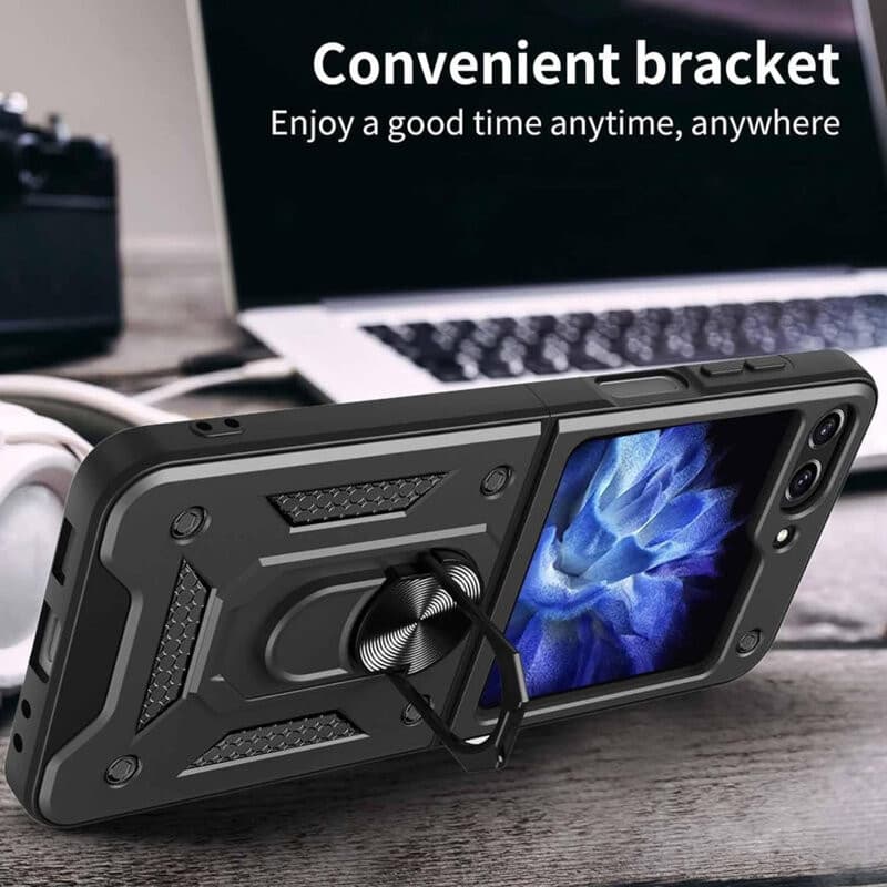 Husa Samsung Galaxy Z Flip5, Camshield Armor, inel sustinere, protectie camera, aurie 3