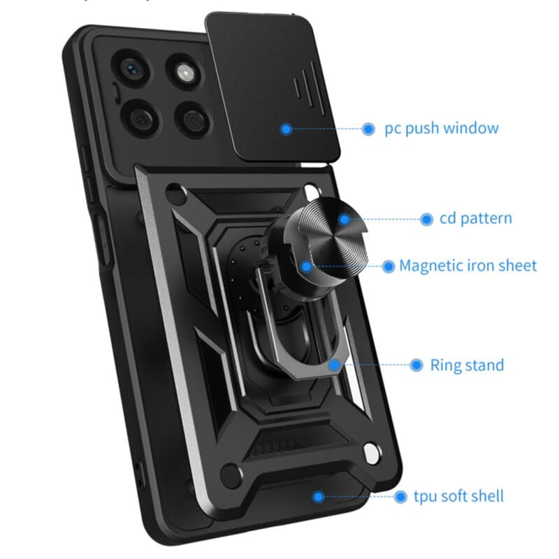 Husa protectie Oppo A80 5G, Camshield Armor, inel sustinere, protectie camera, aurie 2