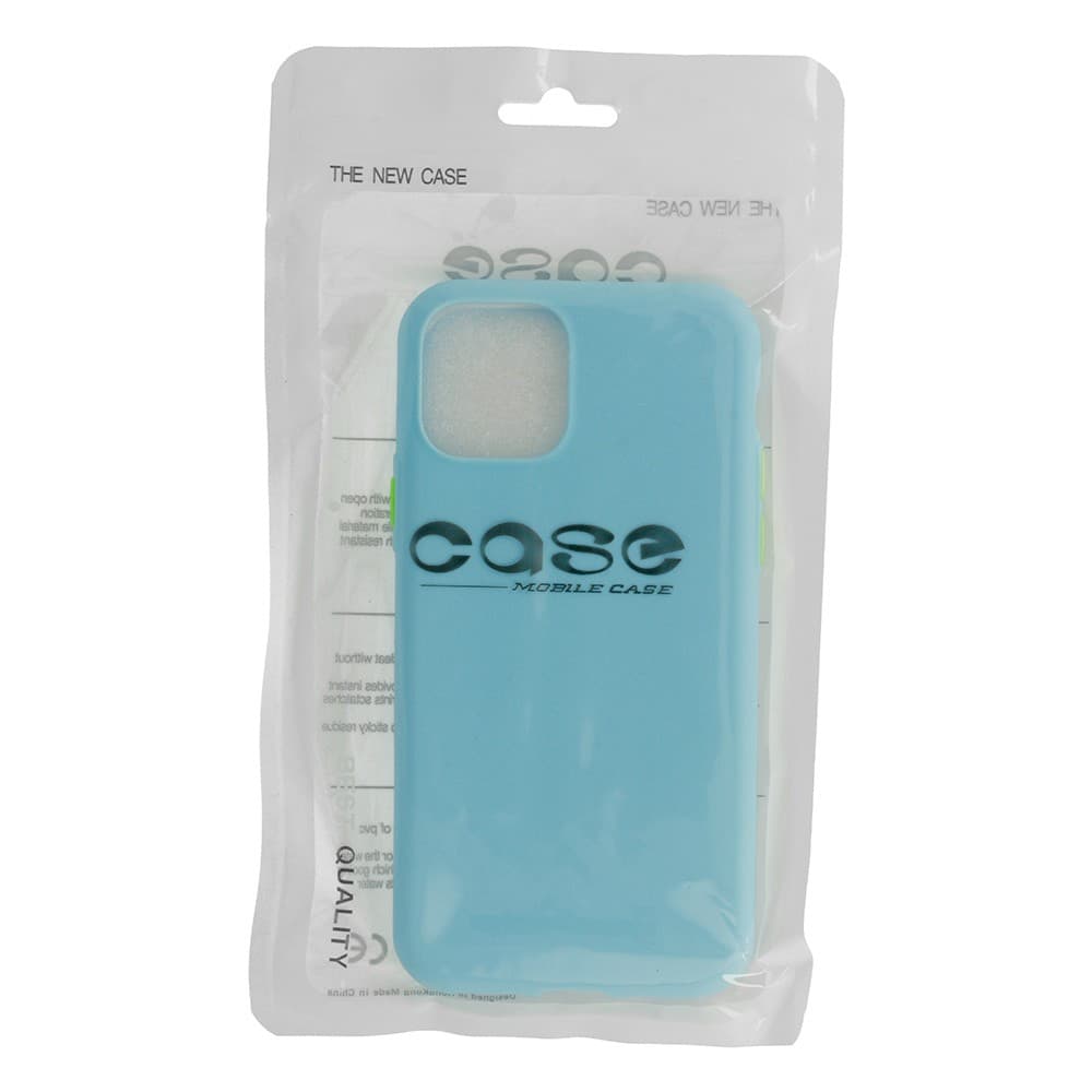 Husa de protectie Button TPU pentru Apple iPhone 11 Pro, silicon moale, albastru pal cu butoane verzi 2