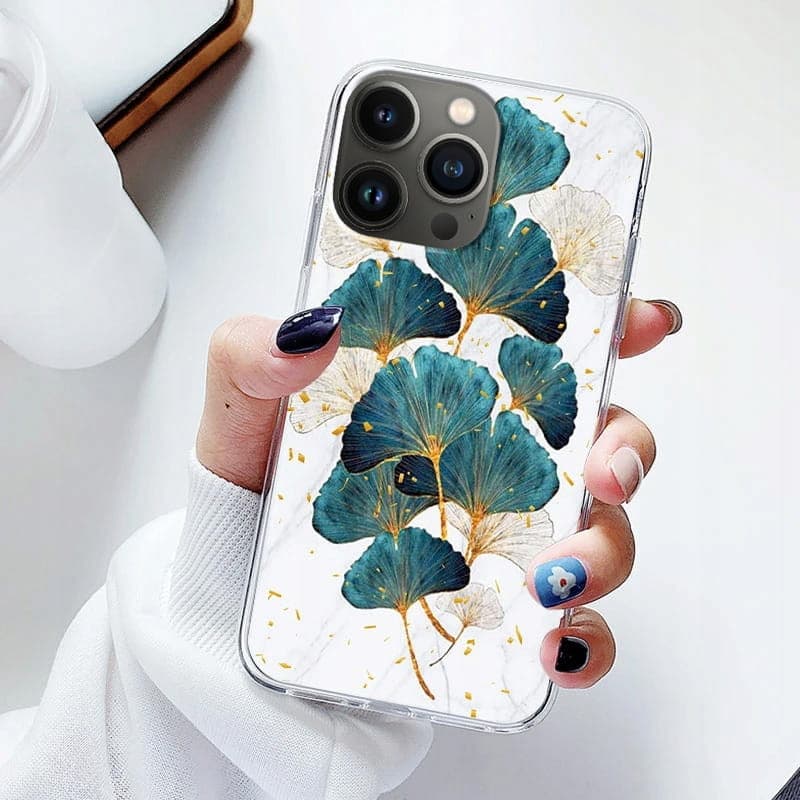 Husa Apple iPhone 15 Pro, Gold Glam, Leaves 2