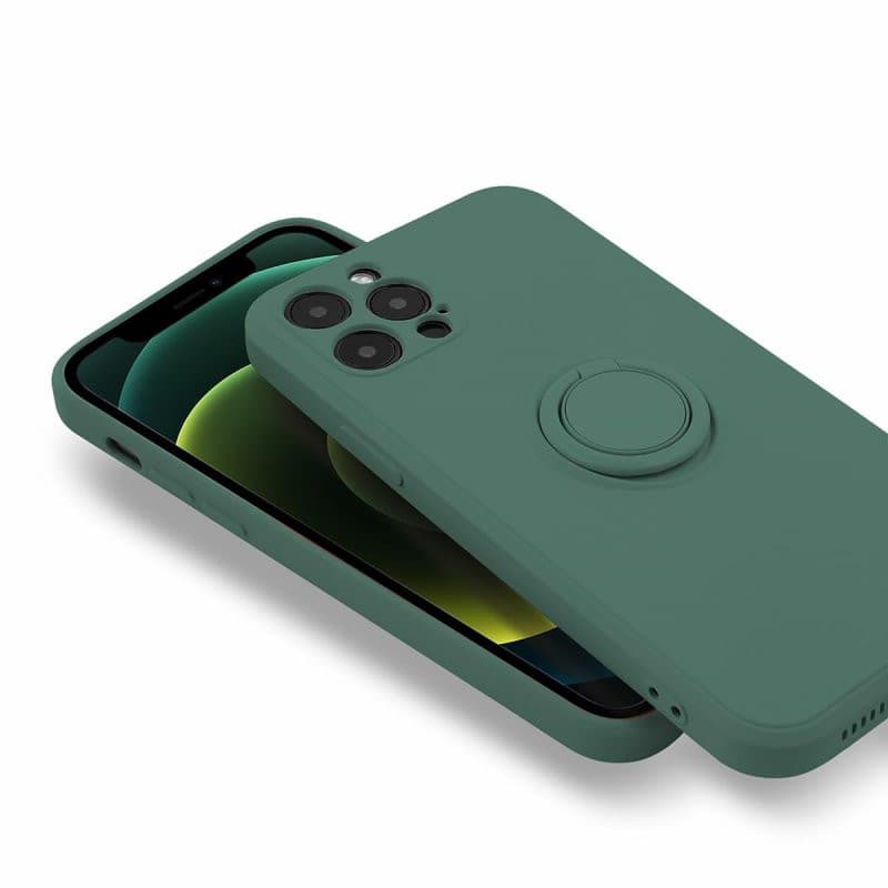 Husa Apple iPhone 11 Pro Max, Ring Silicone, suport sustinere rotativ, catifea in interior, verde 2