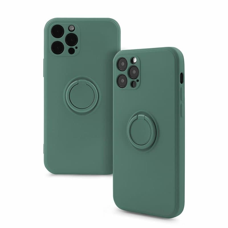 Husa Apple iPhone 11 Pro Max, Ring Silicone, suport sustinere rotativ, catifea in interior, verde 3