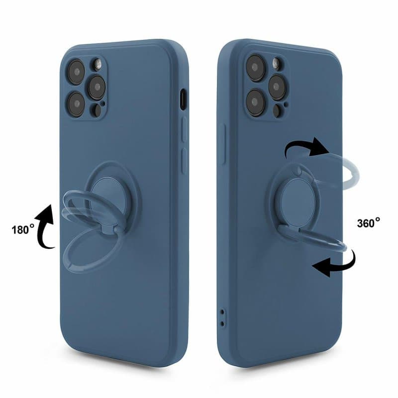 Husa Apple iPhone 12, Ring Silicone, suport sustinere rotativ, catifea in interior, albastra 4