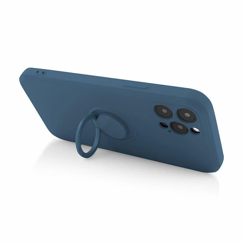 Husa Apple iPhone 12, Ring Silicone, suport sustinere rotativ, catifea in interior, albastra 5