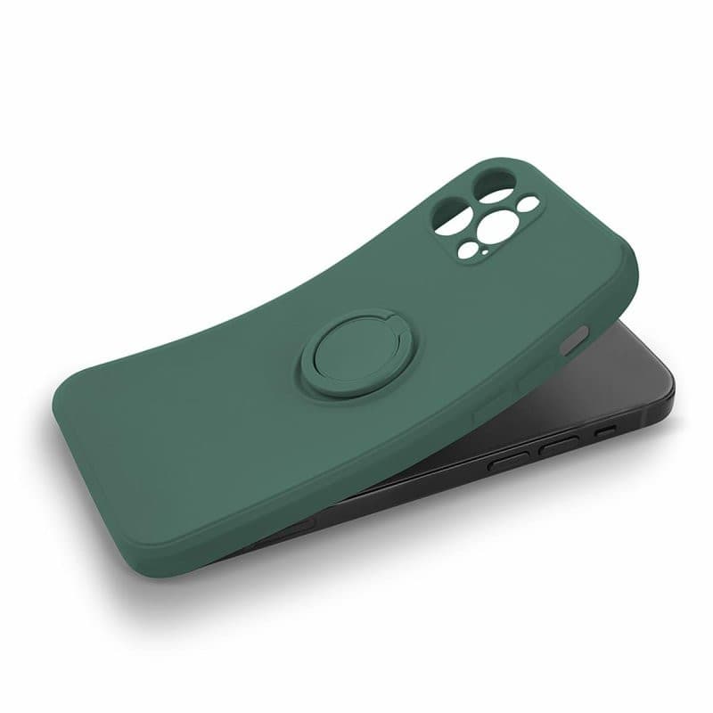 Husa Apple iPhone 13 Pro, Ring Silicone, suport sustinere rotativ, catifea in interior, verde 5