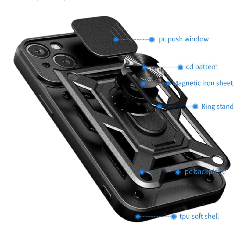 Husa Apple iPhone 12, Camshield Armor, inel sustinere, protectie camera, neagra 2