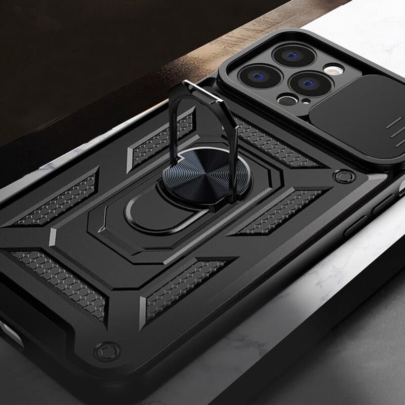 Husa Apple iPhone 15 Pro, Camshield Armor, inel sustinere, protectie camera, neagra 2
