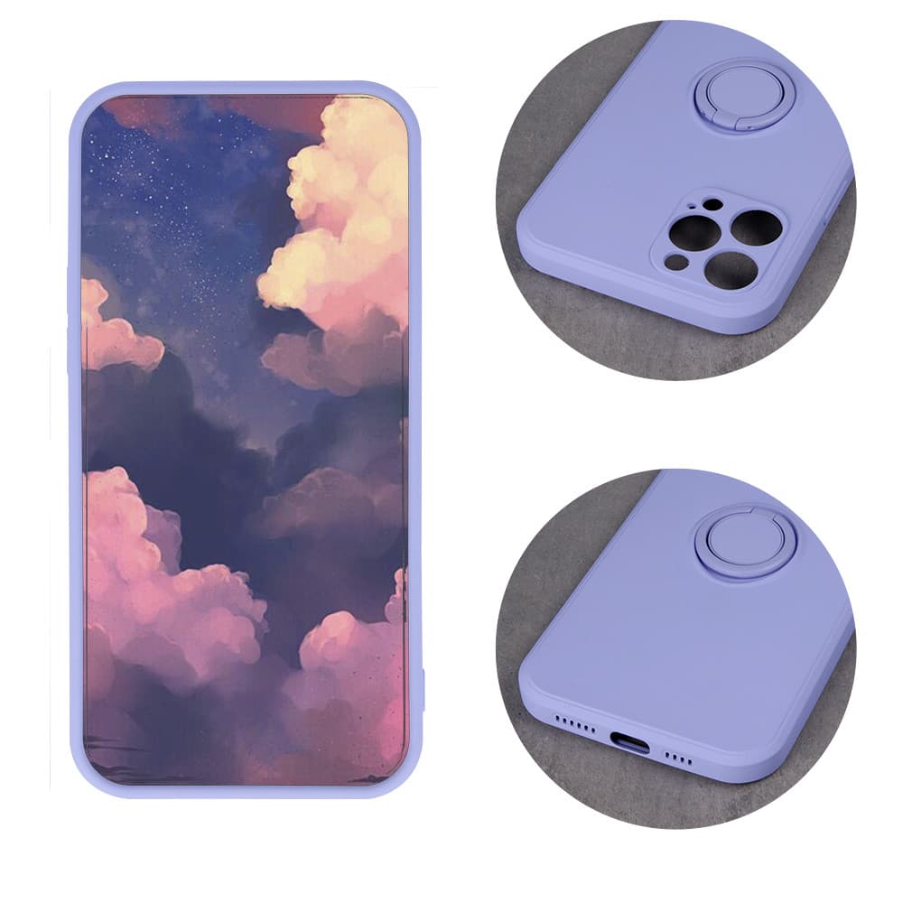 Husa Apple iPhone 16, Ring Silicone, suport sustinere rotativ, catifea in interior, mov 3
