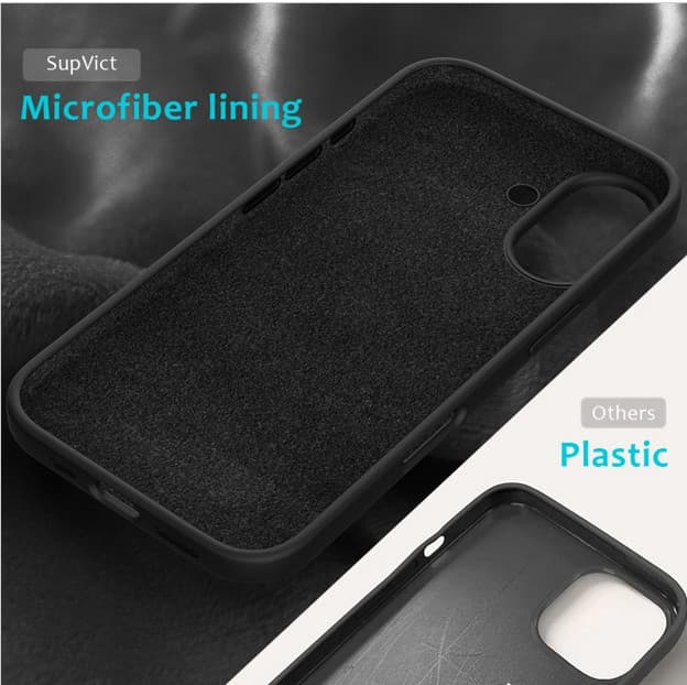 Husa Apple iPhone 16, Luxury Silicone, catifea in interior, neagra 4
