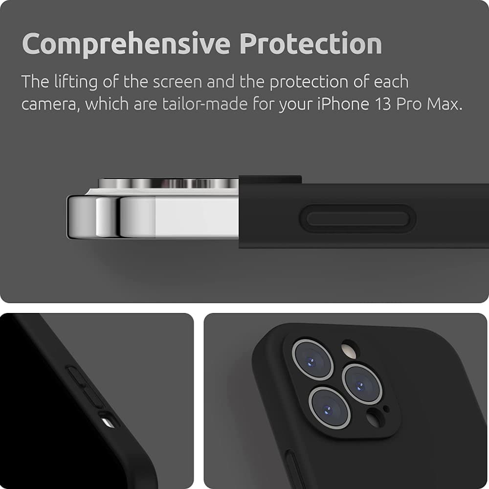 Husa Apple iPhone 13 Pro, Luxury Silicone, catifea in interior, protectie camere, negru 3
