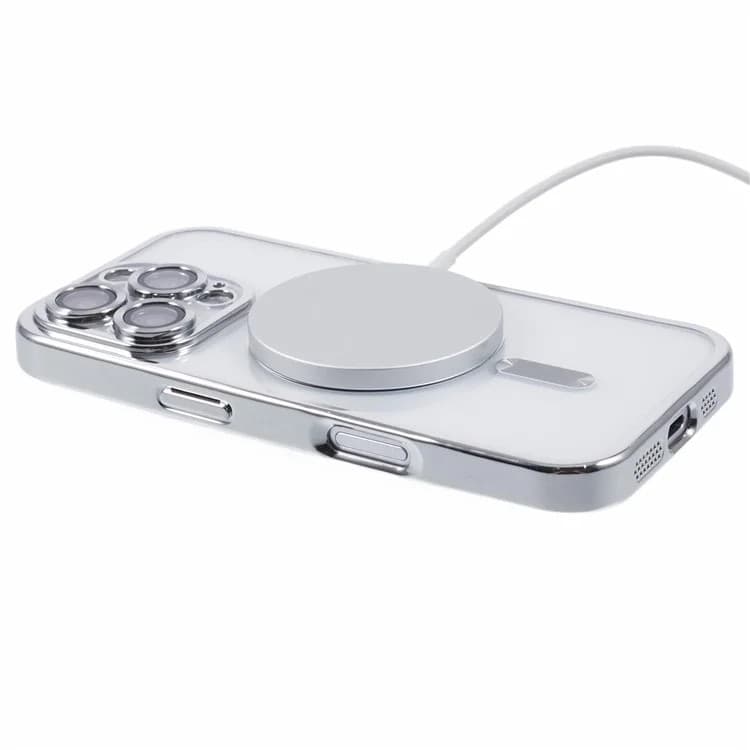 Husa Apple iPhone 16 Plus, Magsafe Electroplating TPU, protectie camera, margini argintii 2
