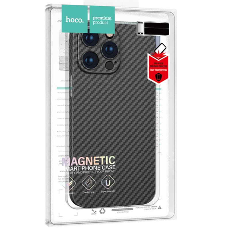 Husa protectie Apple iPhone 14, Hoco Premium Magsafe Carbon, textura kevlar, incarcare magsafe, neagra 2