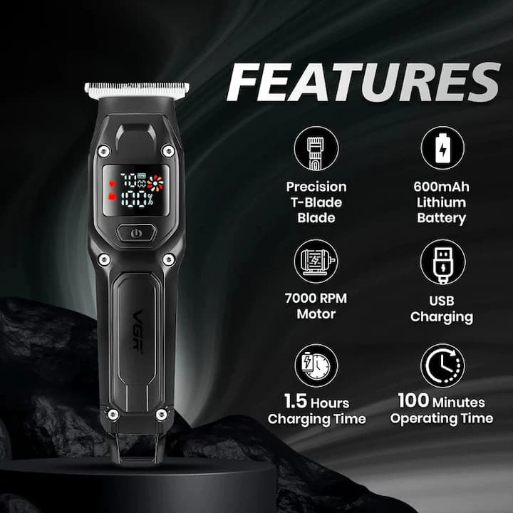 Aparat de tuns VGR V964, acumulator incorporat, afisaj LED, negru/verde 2