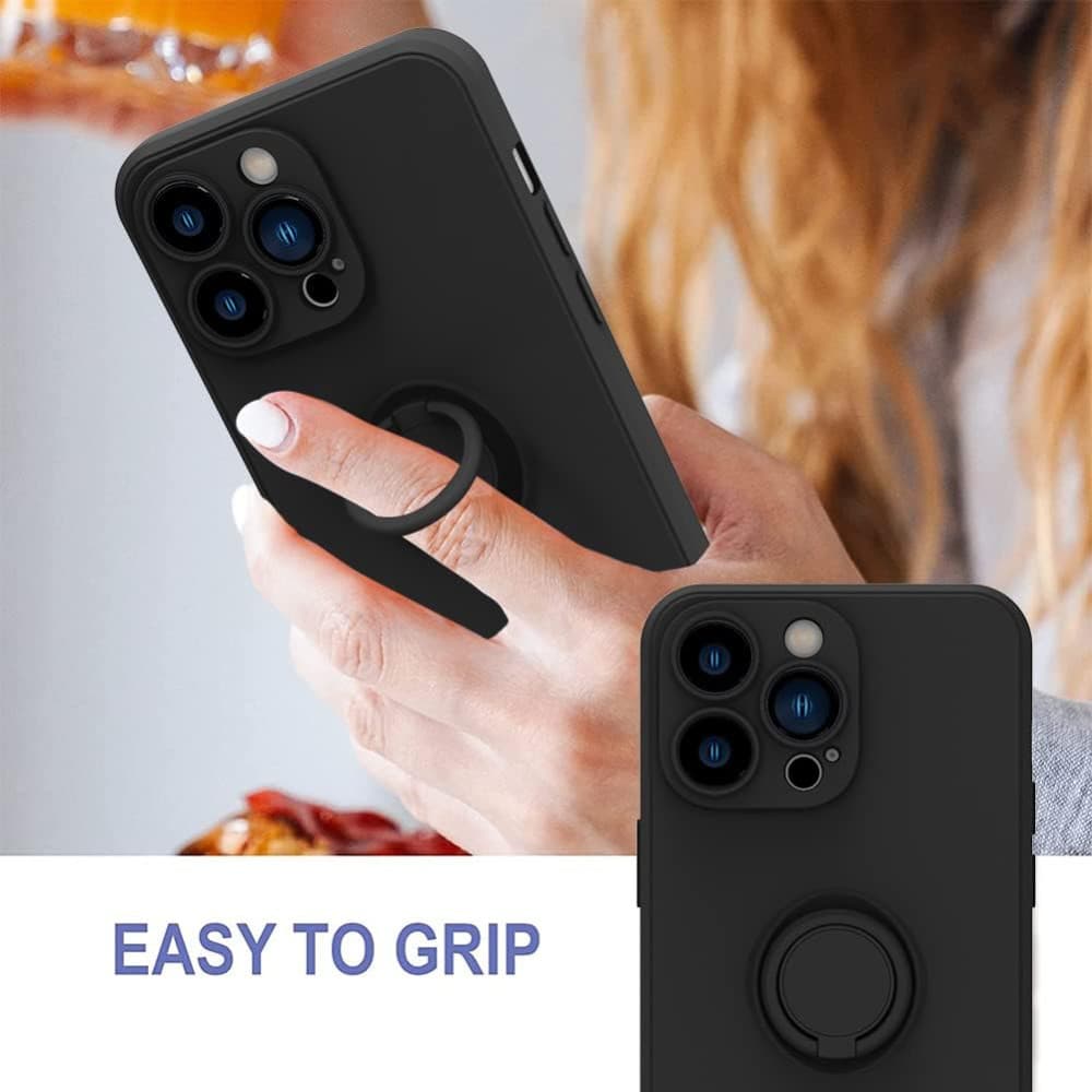 Husa Apple iPhone 11, Ring Silicone, suport sustinere rotativ, catifea in interior, neagra 2