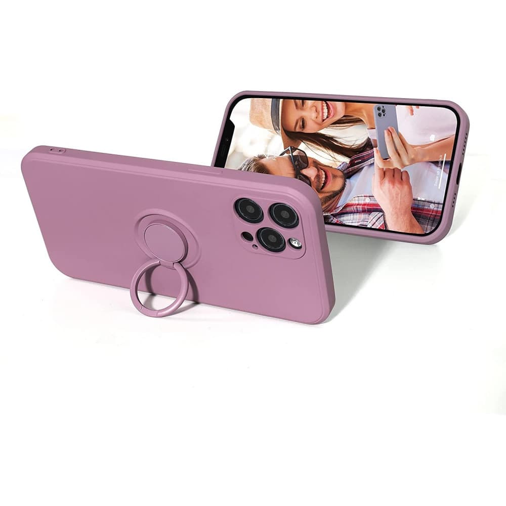 Husa Apple iPhone 12, Ring Silicone, suport sustinere rotativ, catifea in interior, mov 2