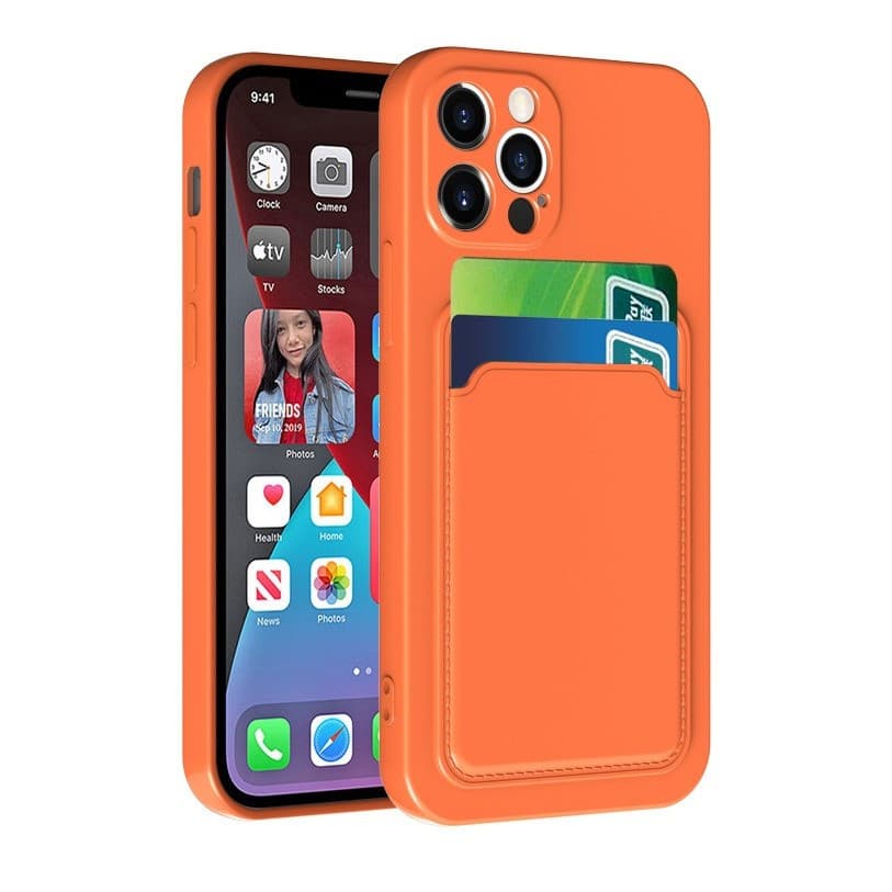 Husa protectie cu suport card compatibila cu Samsung Galaxy A72 Portocaliu 2