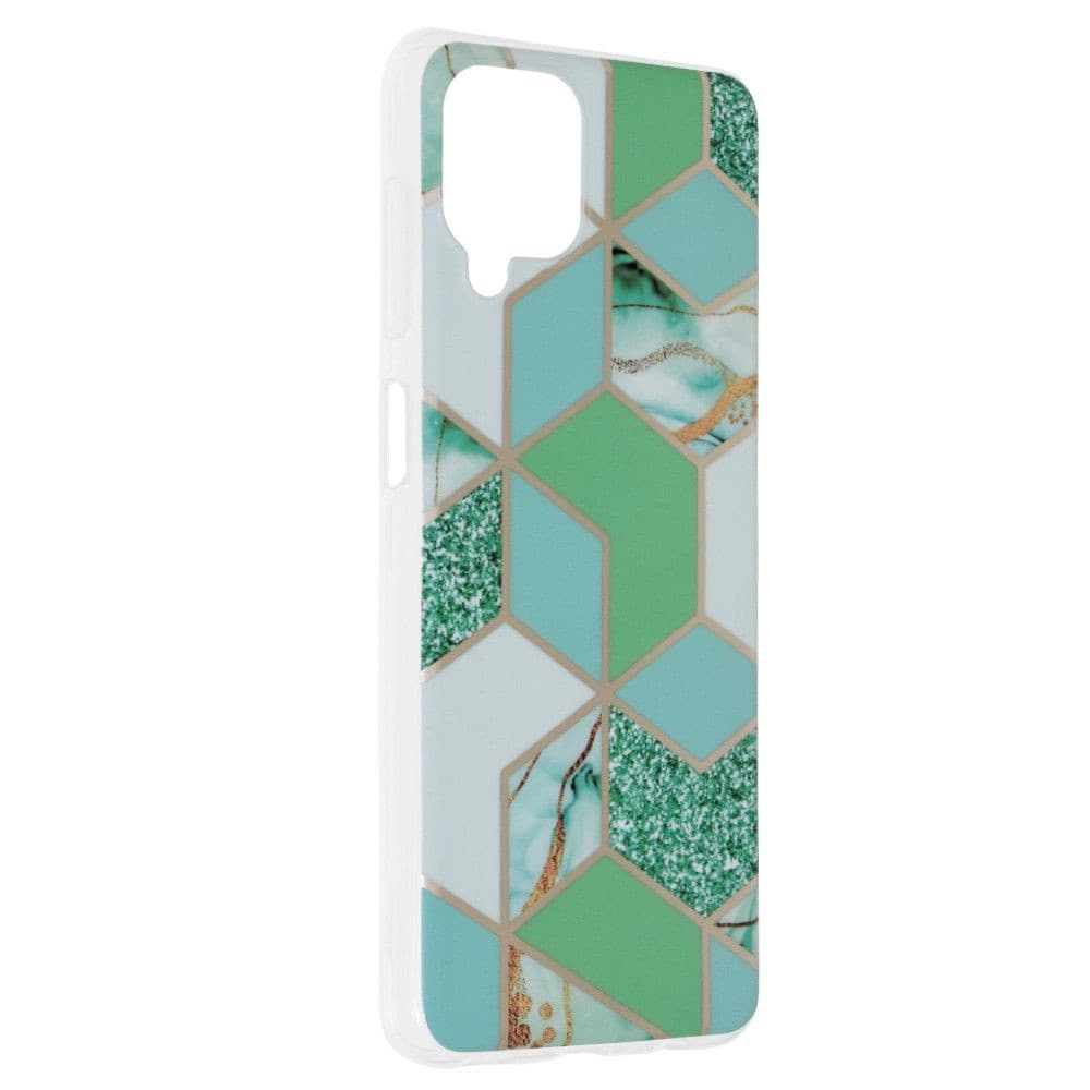 Husa protectie Samsung Galaxy A12, Marble Series, verde/auriu 2