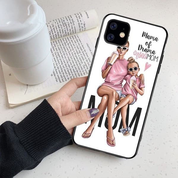Husa Apple iPhone 12 , Printed Glass, sticla + TPU, model Mama of Drama 2