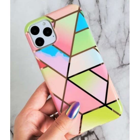 Husa protectie compatibila cu Huawei P Smart 2021 Soft IMD TPU Marble Geometric Roz 2