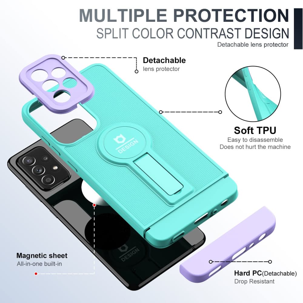 Husa Samsung Galaxy A13 4G, Armor Design, functie stand, insertie metalica pentru suport auto magnetic, turcoaz/mov 3