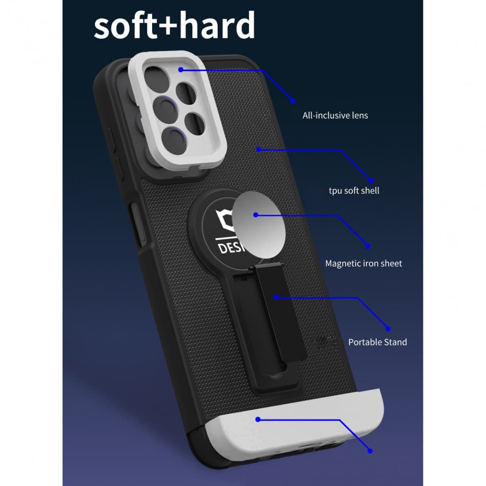 Husa Samsung Galaxy A13 4G, Armor Design, functie stand, insertie metalica pentru suport auto magnetic, negru/alb 3