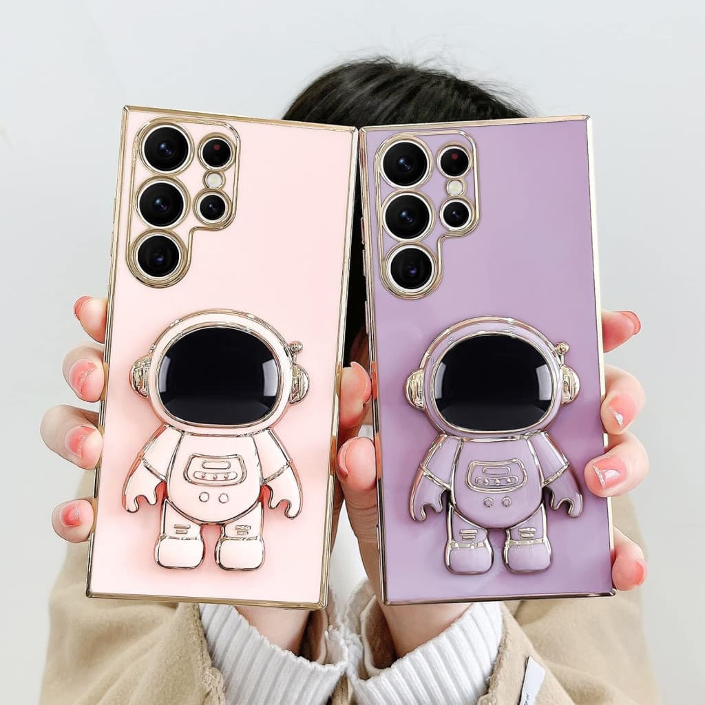 Husa Samsung Galaxy S24 Ultra, Astronaut Case, protectie camera, functie stand expunere, roz 2