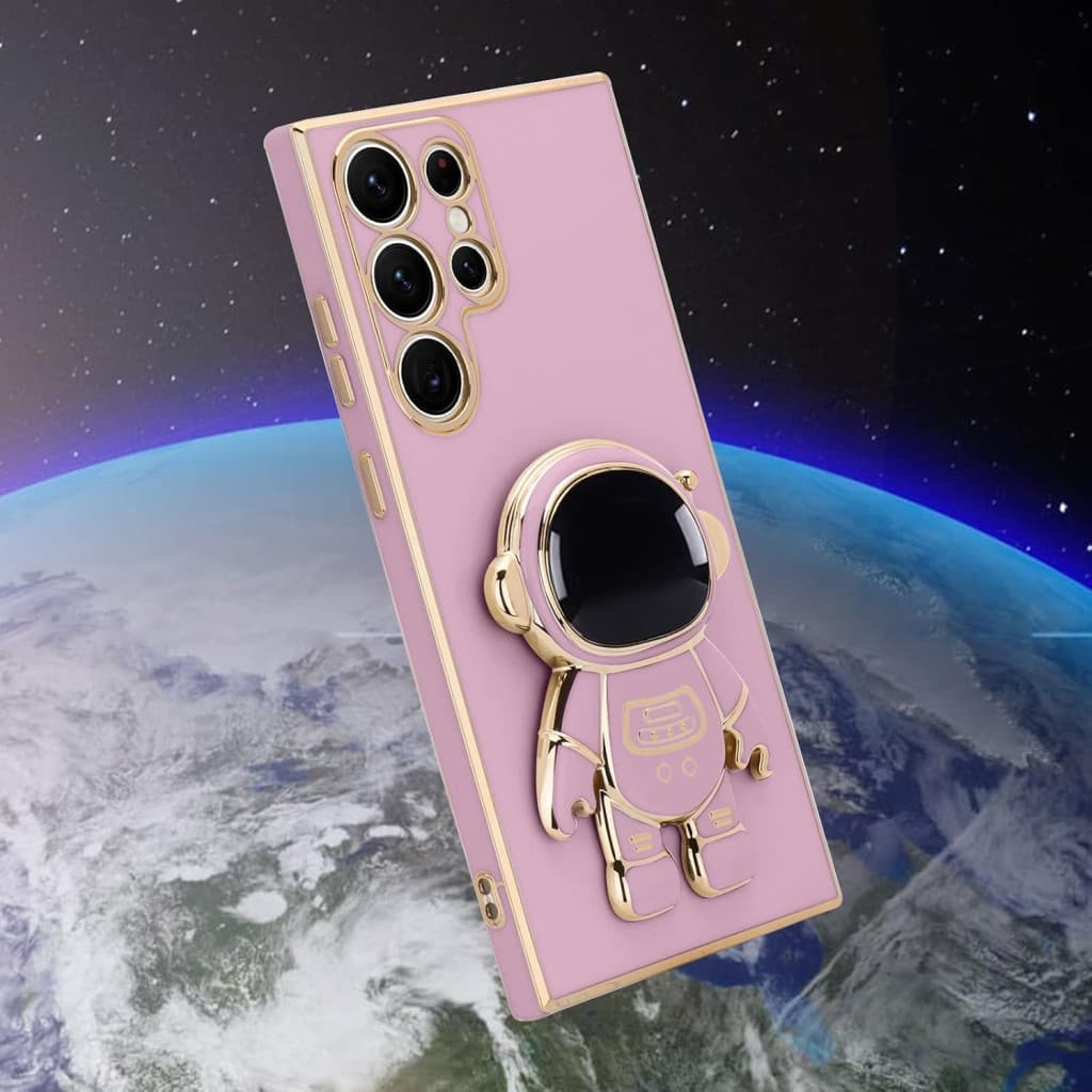 Husa Samsung Galaxy S24 Ultra, Astronaut Case, protectie camera, functie stand expunere, roz 3