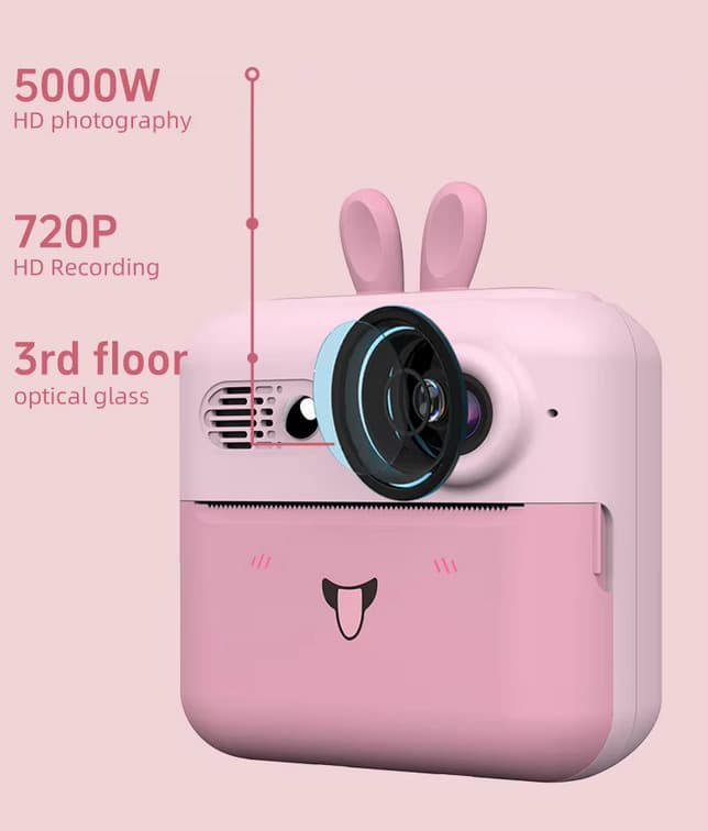 Aparat foto, camera video Full HD pentru copii IDK-A23, imprimanta termica incorporata, roz 4
