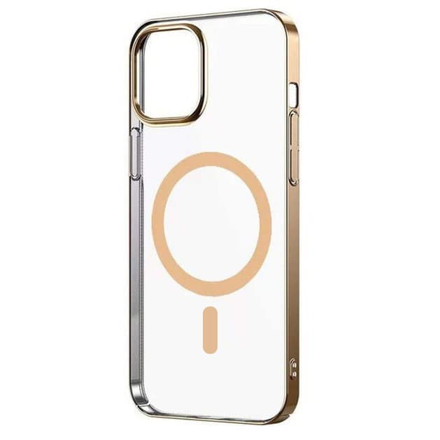 Husa Apple iPhone 15 Plus, Electroplated Magsafe TPU, transparenta cu marginii aurii 1