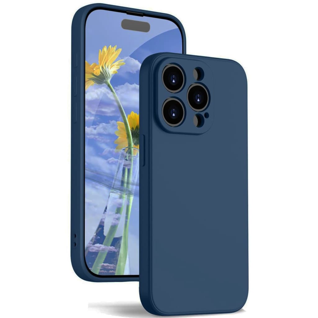 Husa Apple iPhone 14 Pro Max, Luxury Silicone, catifea in interior, protectie camere, albastra 1