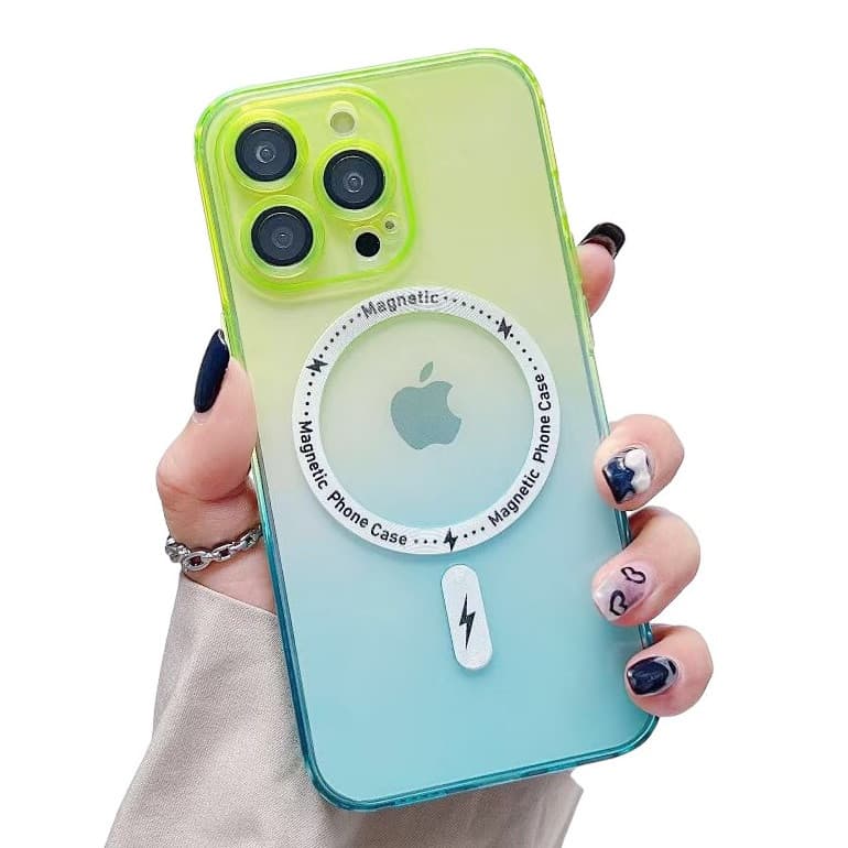 Husa Apple iPhone 13 Pro, Magsafe Gradient TPU, geam protectie camere, albastru/verde 1