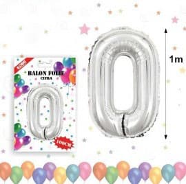 Balon din folie metalizata, 100 cm, argintiu, cifra 0 1