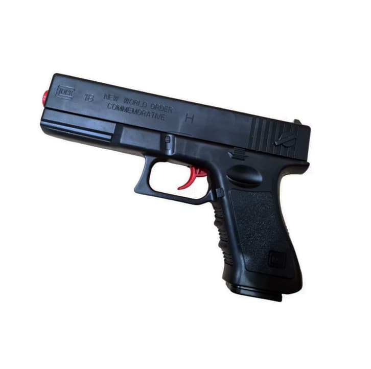 Pistol de jucarie tip Glock 18, incarcare manuala, 18 cm, 3 gloante moi din spuma cu ventuza, bile de gel orbeez si bile flexibile de silicon, negru lucios 1