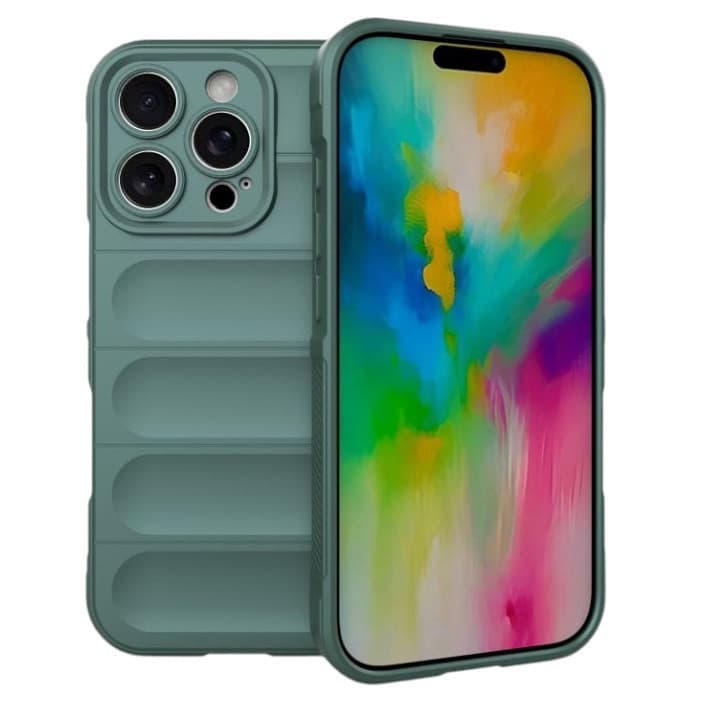 Husa Apple iPhone 14 Pro Max, Wave Silicone, protectie camera, catifea in interior, deep green 1