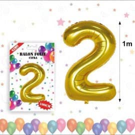 Balon din folie metalizata, 100 cm, auriu, cifra 2 1