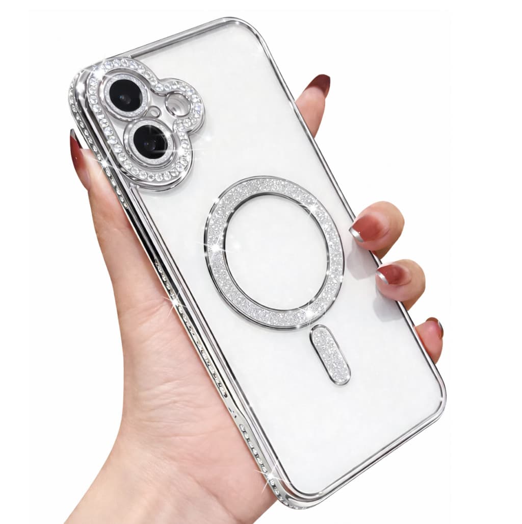 Husa Apple iPhone 16, Electroplating Bling Magsafe, protectie camera, margini argintii 1