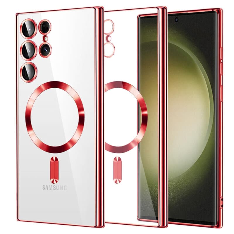 Husa Samsung Galaxy S22 Ultra, Electroplating Magsafe TPU, protectie camera, margini rosii 1