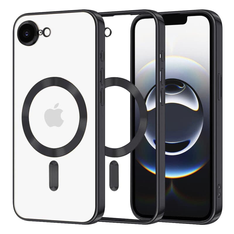 Husa Apple iPhone 16e, Magsafe Electroplating TPU, protectie camera, margini negre 1