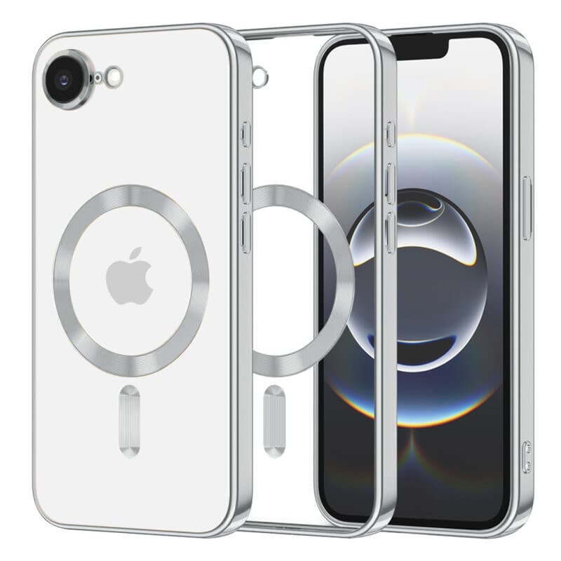 Husa Apple iPhone 16e, Magsafe Electroplating TPU, protectie camera, margini argintii 1