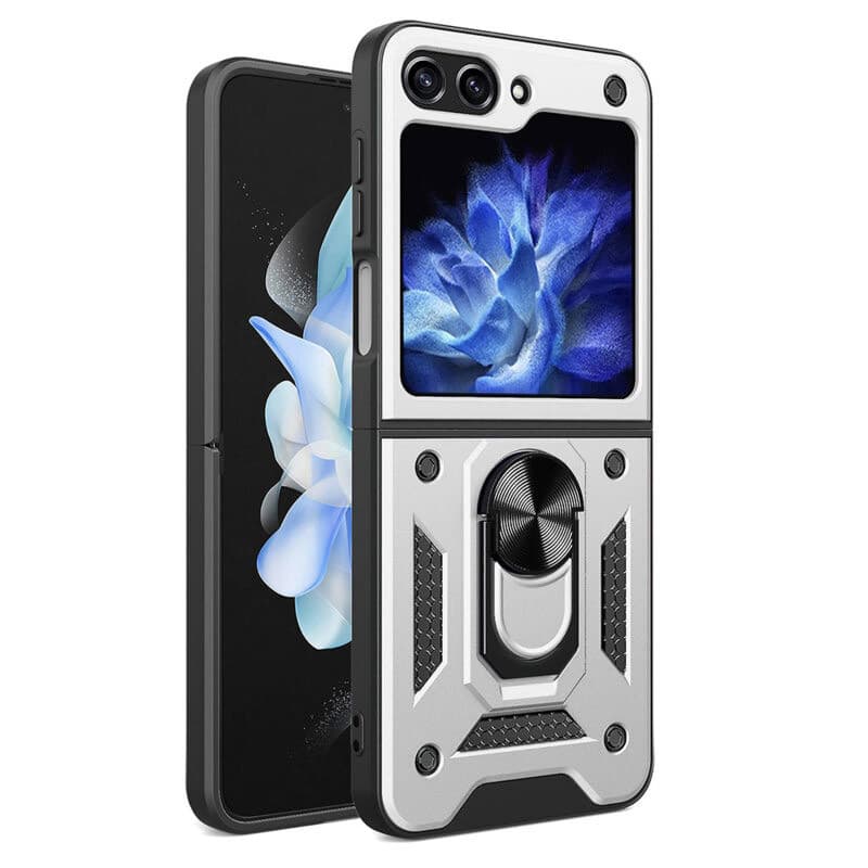 Husa Samsung Galaxy Z Flip5, Camshield Armor, inel sustinere, protectie camera, argintie 1