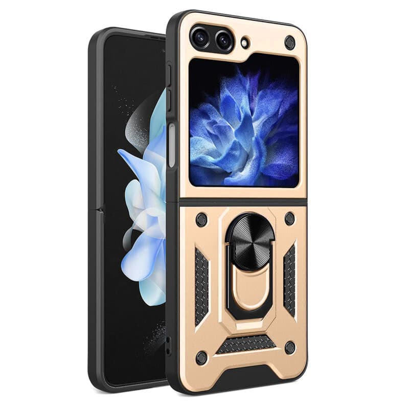 Husa Samsung Galaxy Z Flip5, Camshield Armor, inel sustinere, protectie camera, aurie 1