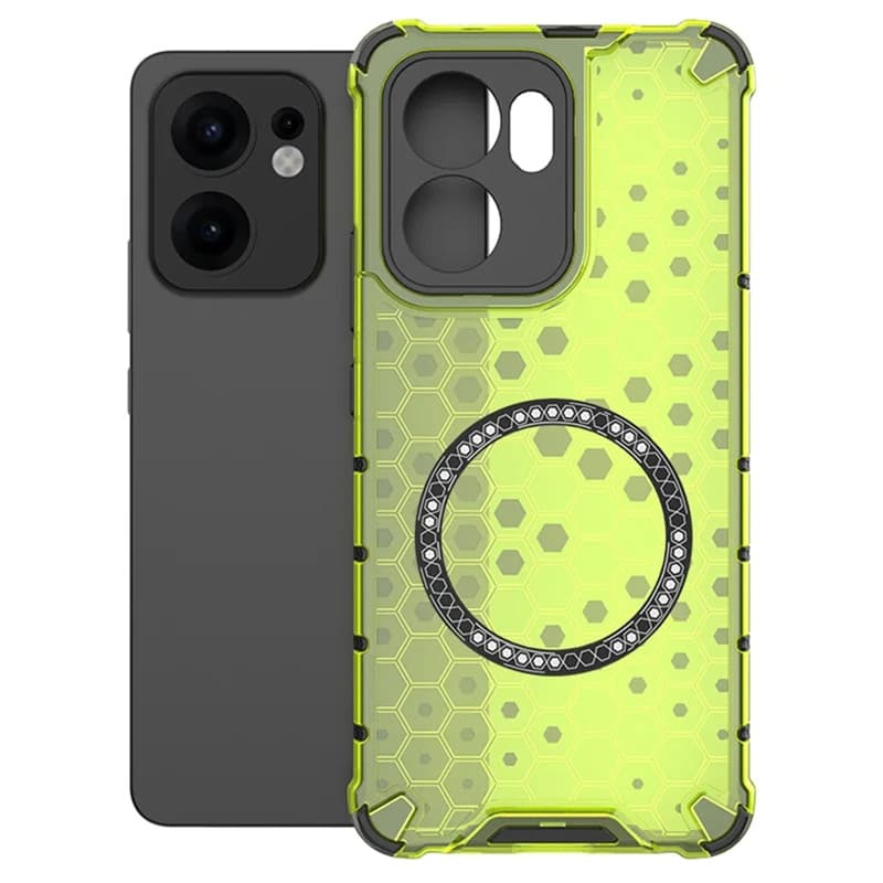 Husa protectie Oppo Reno13 F, Honeycomb Magsafe, colturi ranforsate, verde 1