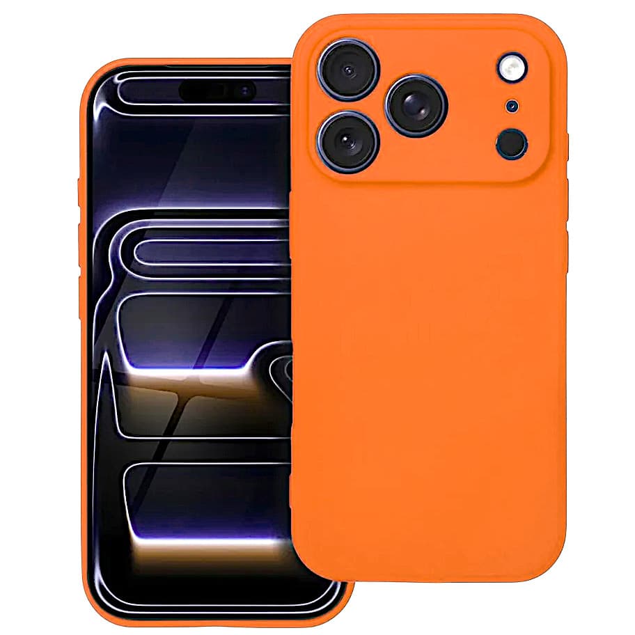 Husa Apple iPhone 17 Pro Max, Luxury Silicone, protectie camera, catifea in interior, portocalie 1
