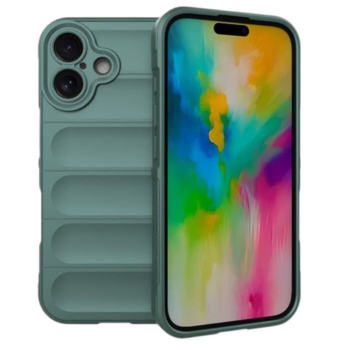 Husa Apple iPhone 16 Plus, Wave Silicone, protectie camera, catifea in interior, deep green 1