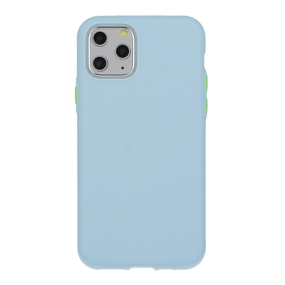 Husa de protectie Button TPU pentru Apple iPhone 11 Pro, silicon moale, albastru pal cu butoane verzi 1
