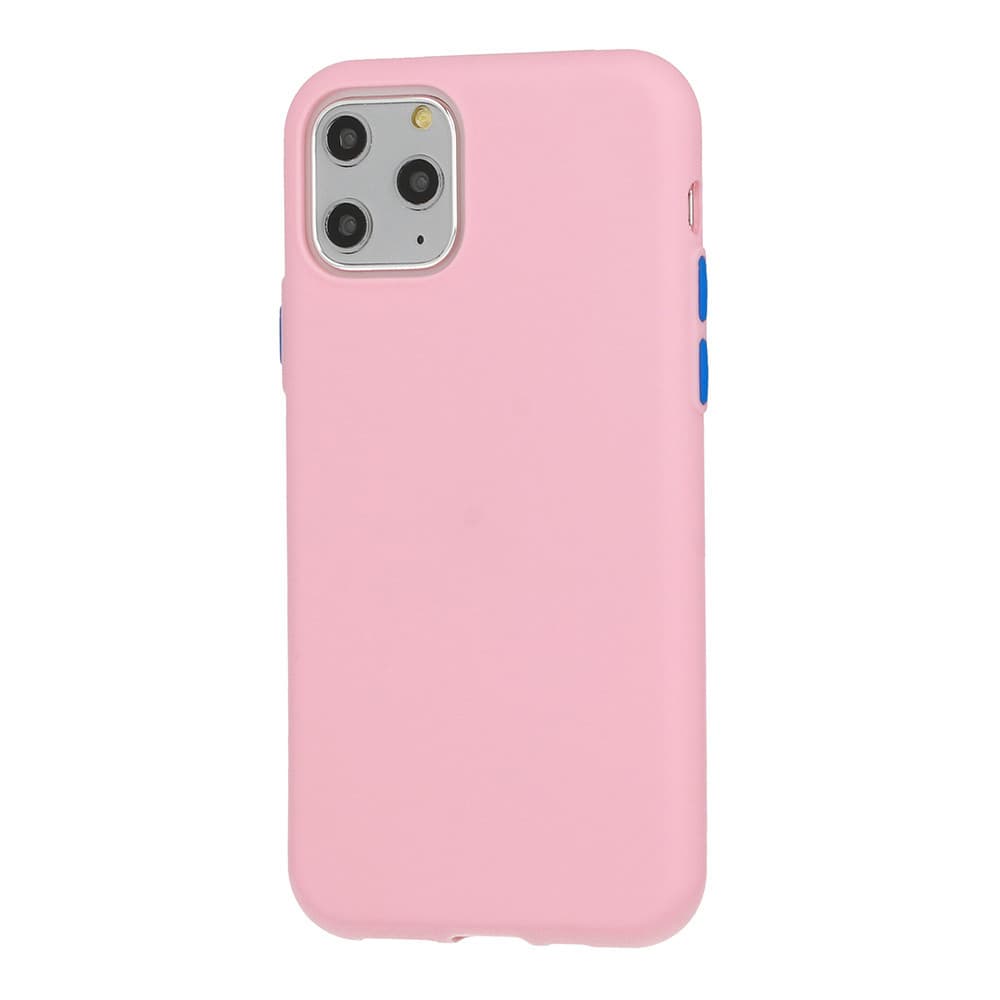Husa de protectie Button TPU pentru Samsung Galaxy A41, silicon moale, roz deschis cu butoane albastre 1