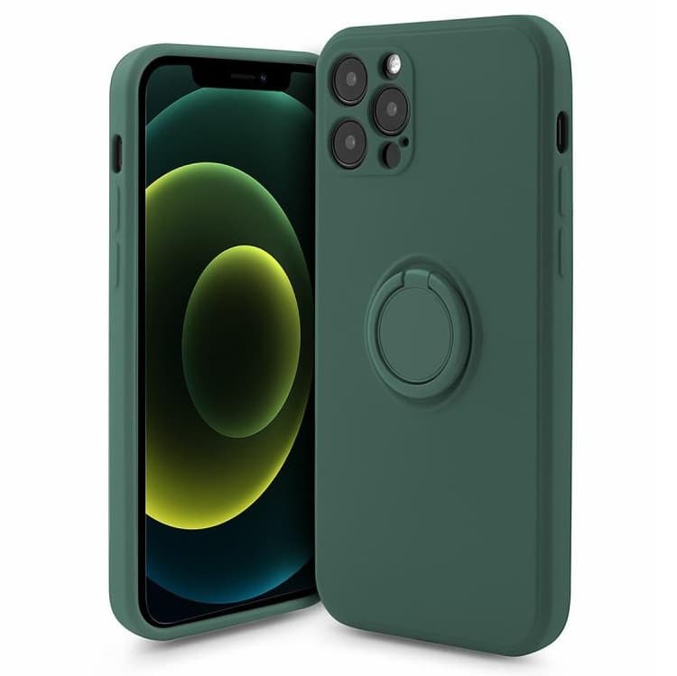 Husa Apple iPhone 11 Pro Max, Ring Silicone, suport sustinere rotativ, catifea in interior, verde 1